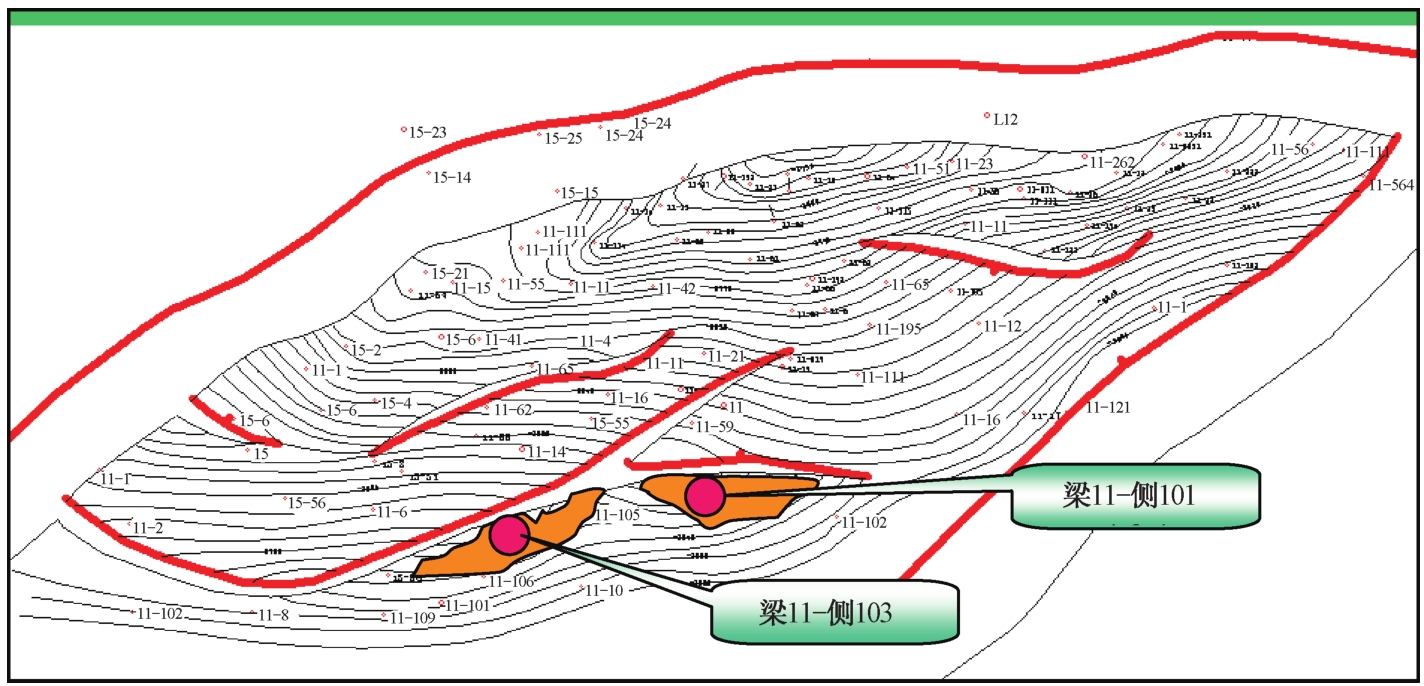 圖2-4 史南油田梁11塊剩餘油富集在三級斷層斷稜附近或斷層