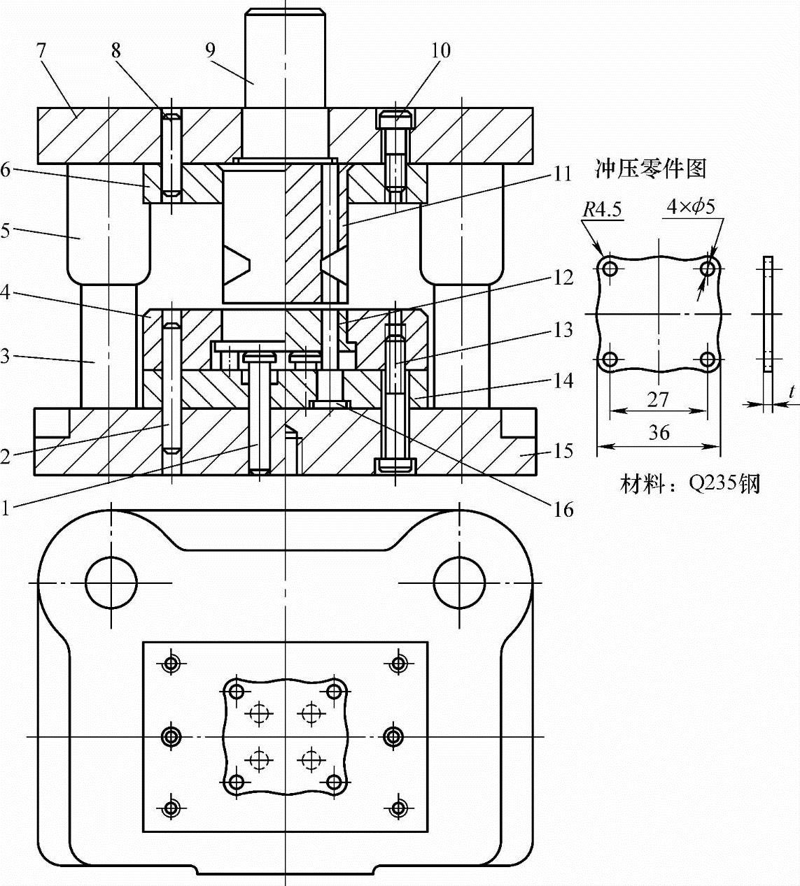 图3-18 端盖顺装式复合冲裁模