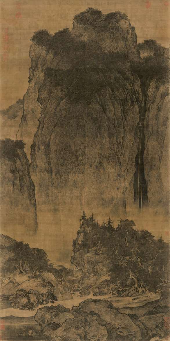图26〔宋〕范宽《溪山行旅图》,立轴,绢本,墨笔,纵206.