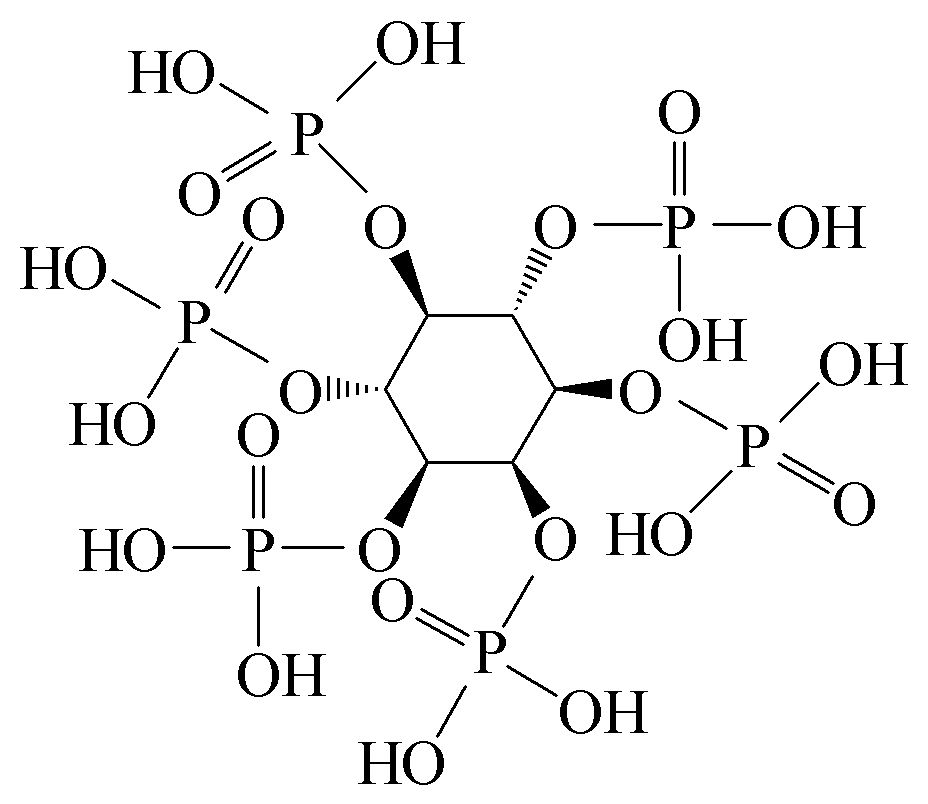 植酸(phytate,phytic acid,phytin)化学名为肌醇六磷酸酯,分子式