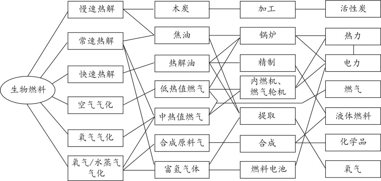 图1-1 生物质热解气化的主要技术路线