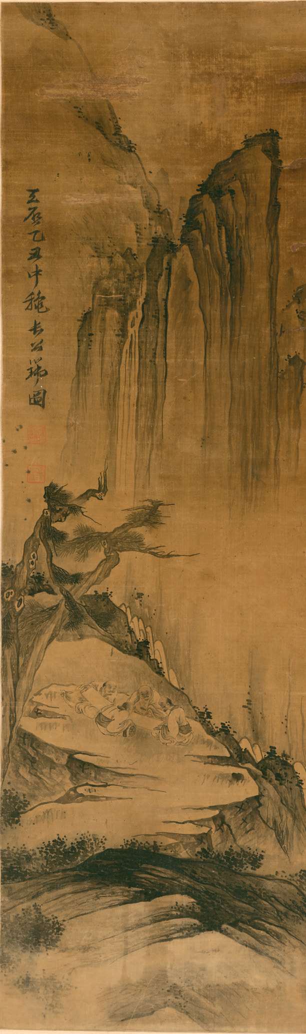 39 张瑞图《商山四皓图》,1625年,立轴,绫本设墨,144cm×44cm