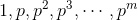 1,p,p^2,p^3,\cdots,p^m