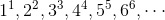 1^1,2^2,3^3,4^4,5^5,6^6,\cdots